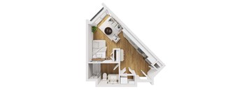 Liberty Blvd Apartments, Salt Lake City, UT, Floor Plan Valencia A top-down view of a kitchen with a dining table and chairs.