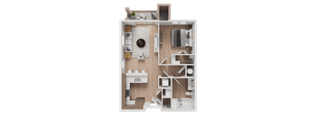 Liberty Sage Apartments, Park City, Utah, Western 1 bedroom floor plan, 3D Floor Plan