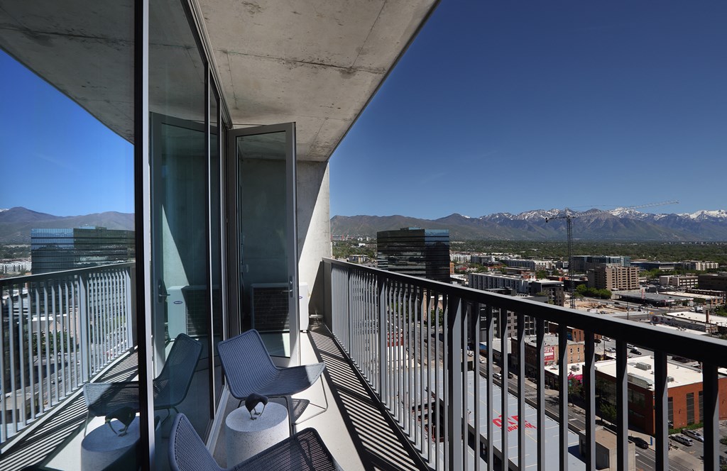 Liberty Sky Apartments Salt Lake City Utah Balcony with Mountains in Background