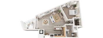 A top-down view of a modern apartment layout.
