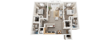 A top-down view of a well-organized apartment layout.