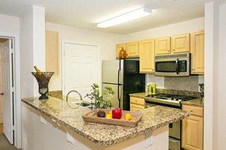 a kitchen with stainless steel appliances and a granite counter top