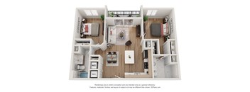 a 1 bedroom floorplan is shown in this rendering