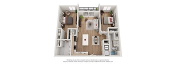 a 1 bedroom floorplan is shown in this rendering