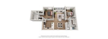 a 1 bedroom floorplan is shown in this rendering