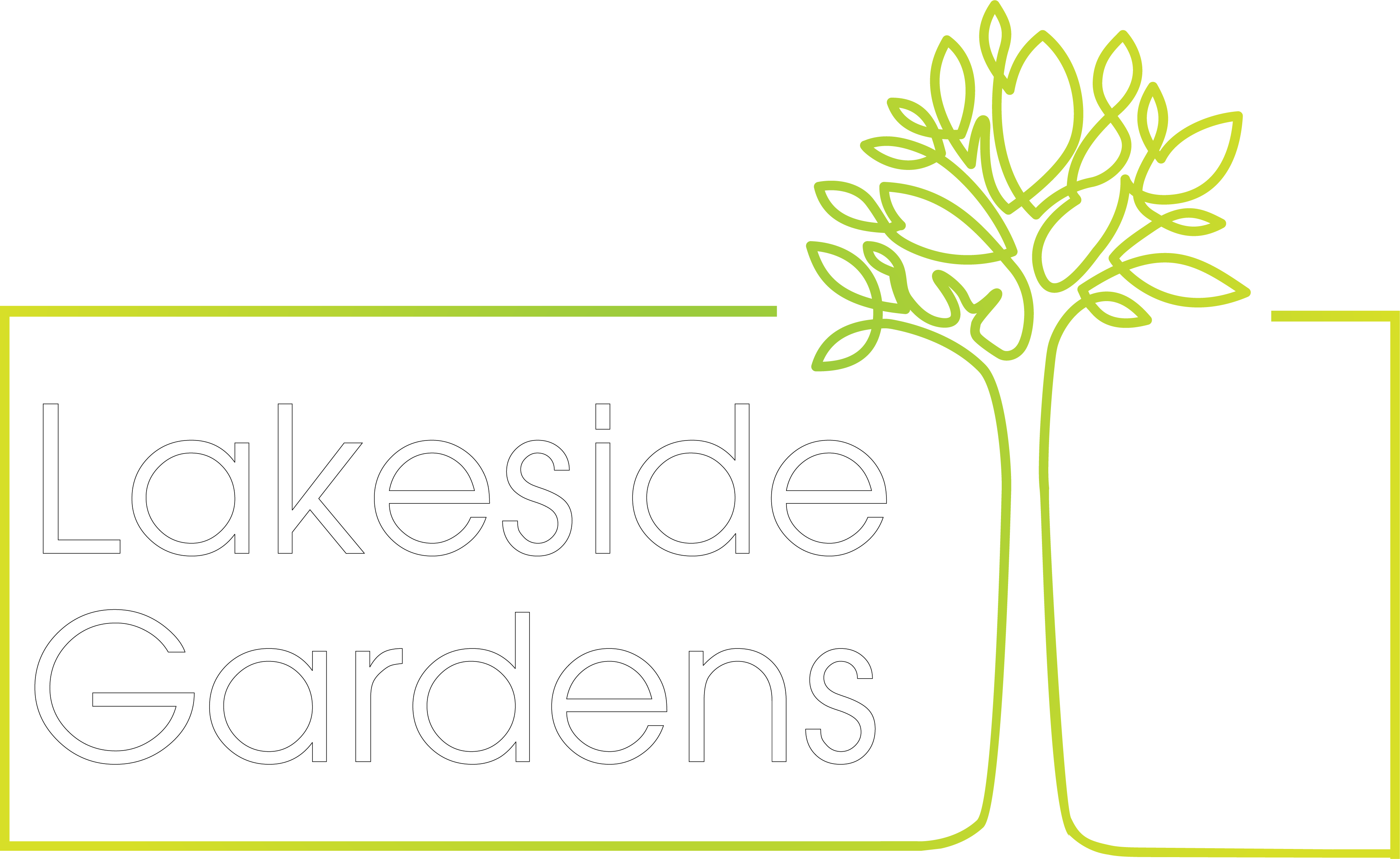a graphic of a tree with the words lakeside gardens