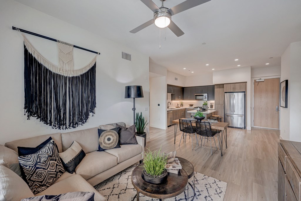 Living room with a couch and coffee table.