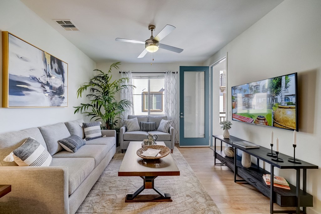 a living room with a couch and a coffee table