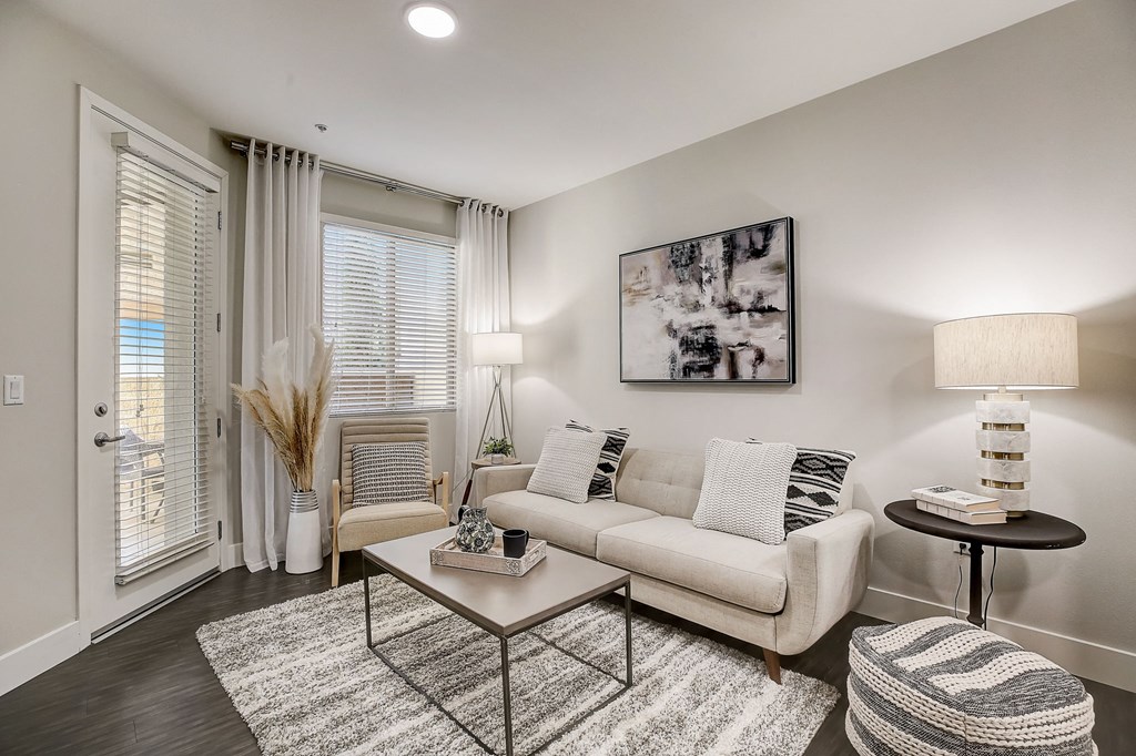 a living room with a couch and a coffee table