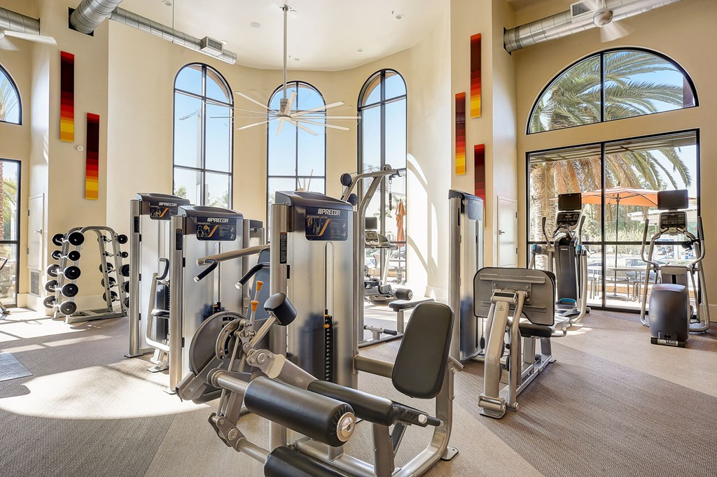 a gym with cardio equipment and windows at the resort at longboat key club