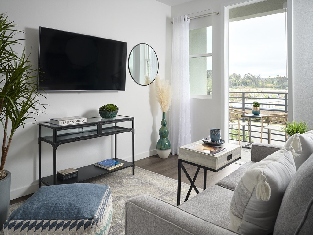 a living room with a couch and a television