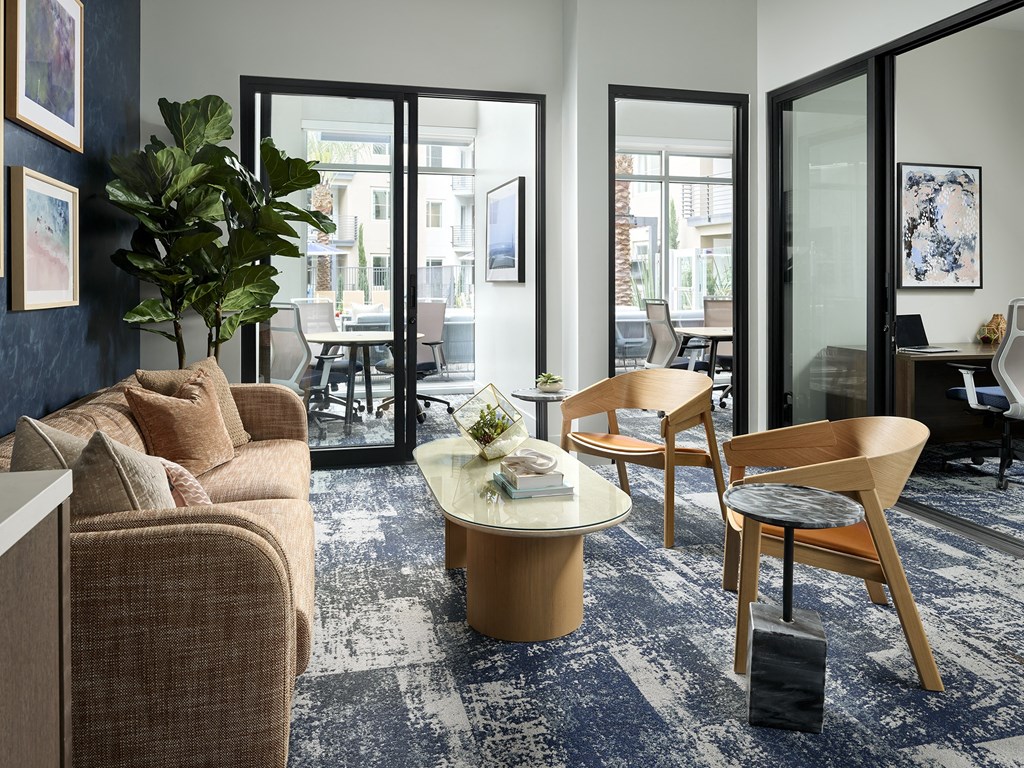 a living room with a couch and a coffee table