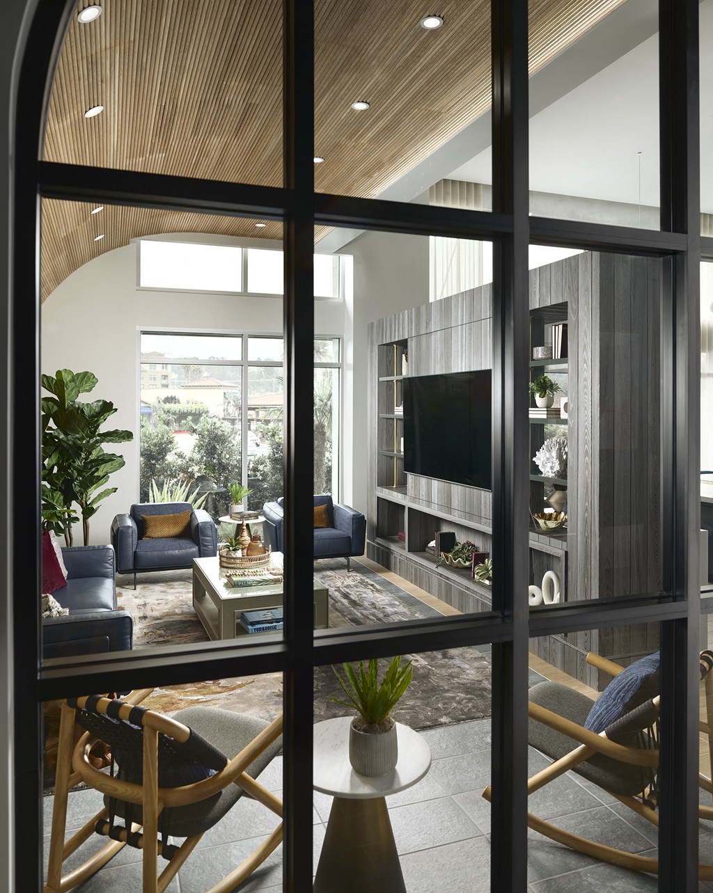 a living room with a couch and a television