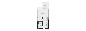 a floor plan of a small apartment with a bedroom and a bathroom
