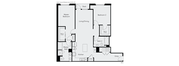 the floor plan of a bedroom apartment with a bedroom and a living room