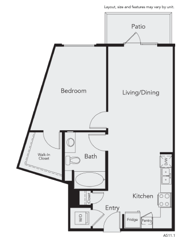 a floor plan of a small apartment with a bedroom and a living room