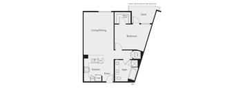 a floor plan of a studio apartment with a bedroom and a living room