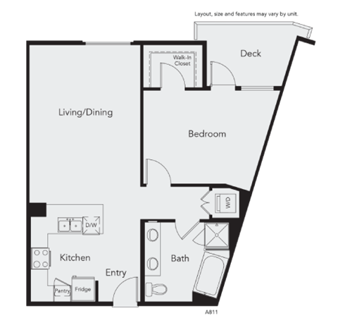 a floor plan of a studio apartment with a bedroom and a living room