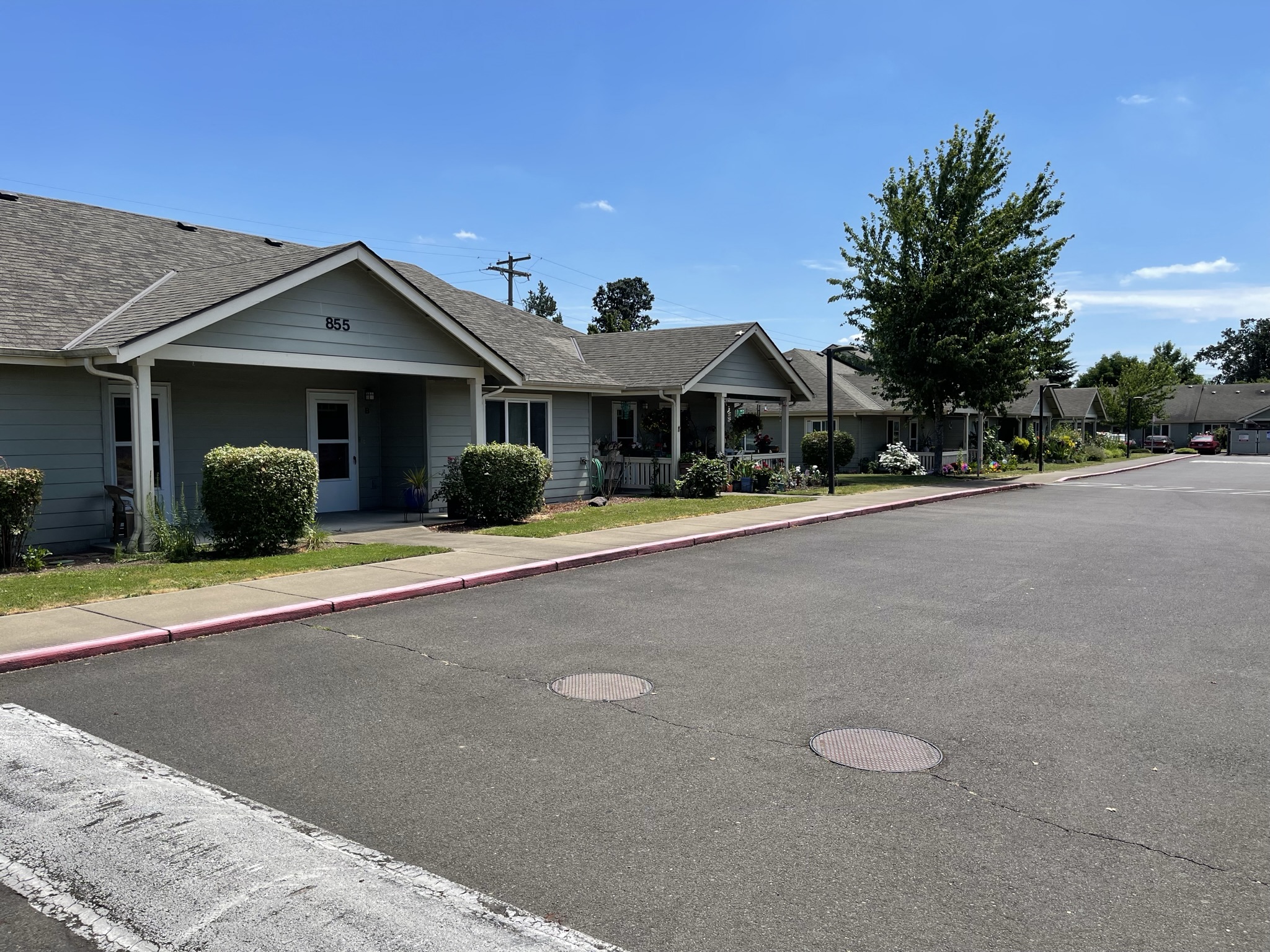 South facing apartment entrances, covered porches