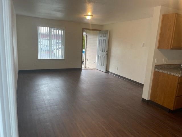 Interior view of spacious living room with vinyl plank flooring