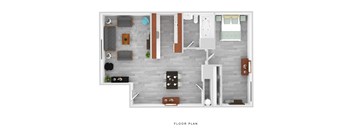 A floor plan of a house with a living room, dining room, kitchen, and bathroom.