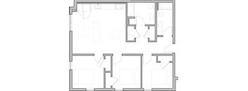 A floor plan of a house with multiple rooms and a garage.