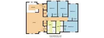 A floor plan of a four bedroom apartment.