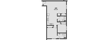 A floor plan of a 2BR apartment at 972 SF.