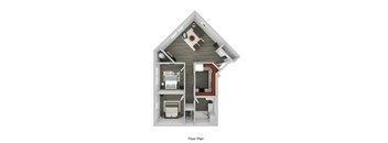 A floor plan of a house with a kitchen, living room, and bedrooms.