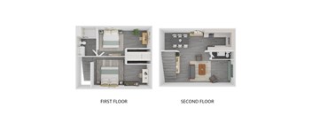 A diagram of a two-story house with labeled first and second floors.