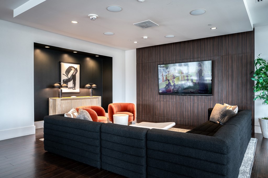 a living room with a couch and a television