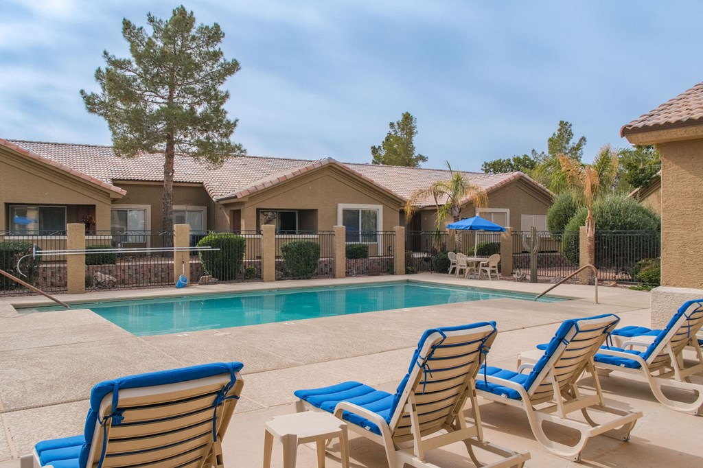 our apartments have a pool and lounge chairs