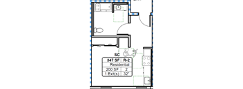A floor plan of a residential area with a wheelchair symbol and measurements.