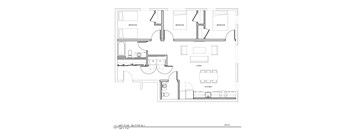 A black and white image of a floor plan for a 3 bedroom apartment.