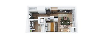 studio floor plan with bathroom and modular closet space