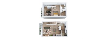 live work floor plan with loft bedroom and bathroom