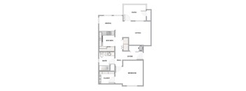 A floor plan of a house with a living room, dining room, kitchen, bathroom, bedroom, closet, and hallway.