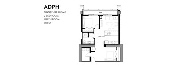 A floor plan of a two bedroom apartment with a bathroom.