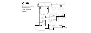 A black and white image of a floor plan for a C1PH Signature Home with 2 bedrooms and 2 bathrooms.