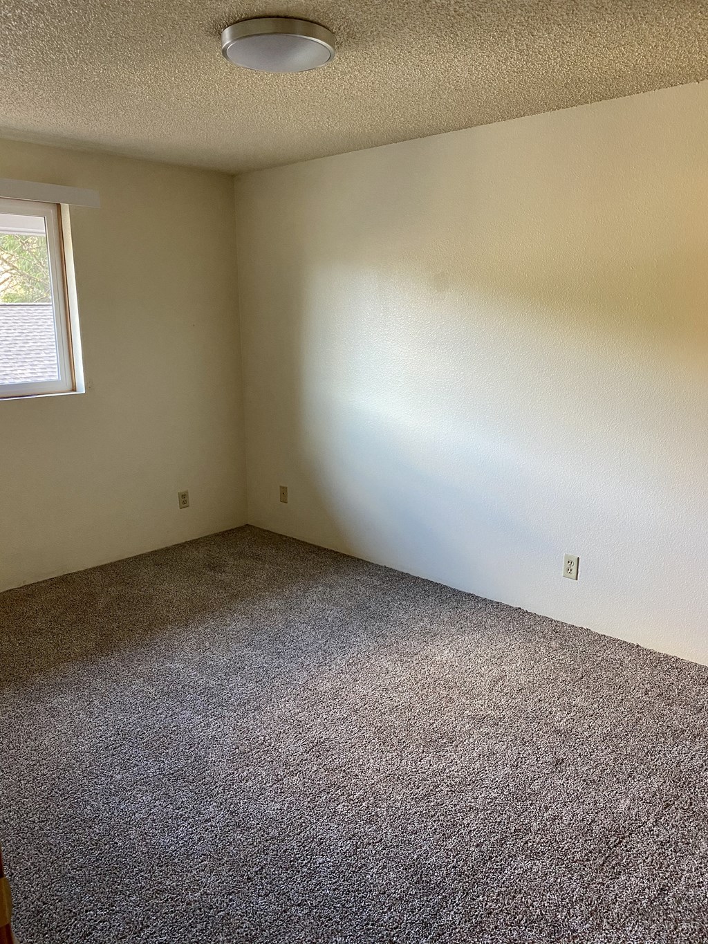 an empty room with carpet and a window