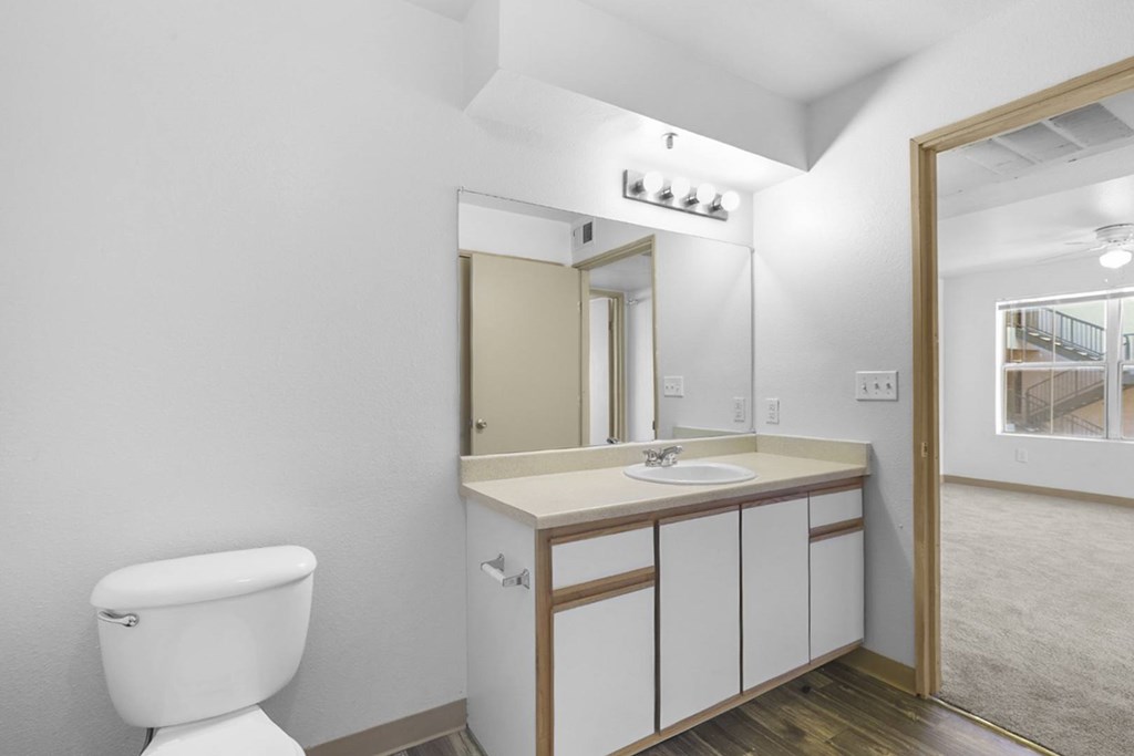 A white toilet sits next to a sink in a bathroom.