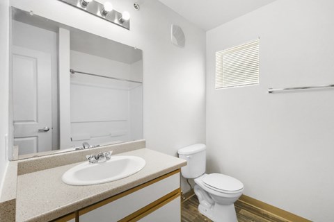 A white toilet sits next to a sink in a bathroom.