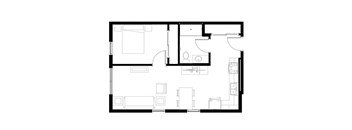black and white floor plan of a house with a bedroom and a living room