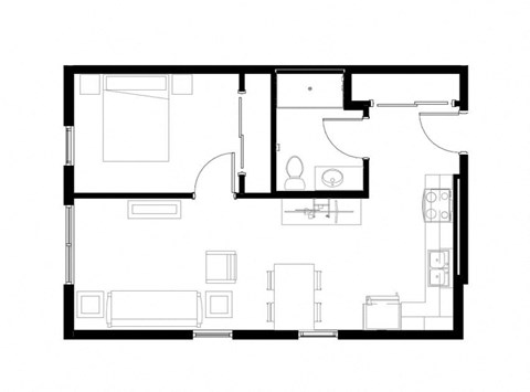 black and white floor plan of a house with a bedroom and a living room