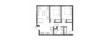black and white floor plan of a house with furniture