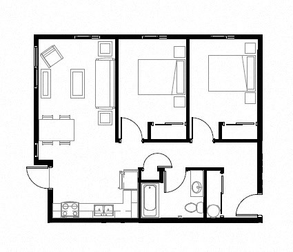 black and white floor plan of a house with furniture