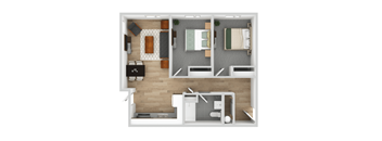 the interior of a studio apartment with a bedroom and a living room
