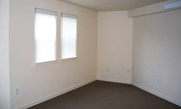 the corner of a room with two windows