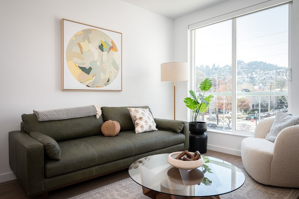 a living room with a couch and a coffee table