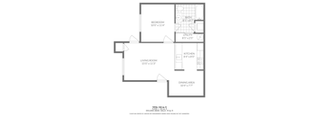 A drawing of a house layout with a bedroom, utility, kitchen, living room, and dining area.